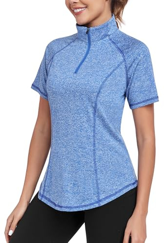DUVOWE Sportshirt Damen Kurzarm Funktions T-Shirt Damen Sport Oberteile Gym Workout Tops Laufen Shirt Fitness Shortsleeve mit 1/4 Reißverschluss