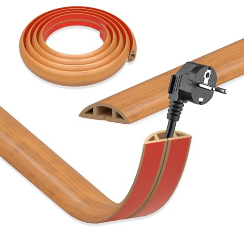 DIKARIYA Kabelkanal Holzoptik Selbstklebend Holz Boden Kabelbrücke 3CMx8M | Flexible Kabelkanäle Boden PVC Fussboden Bodenkabelschutz Aussenbereich Wetterfest Kabelabdeckung für Büro Konzert Haus Lager