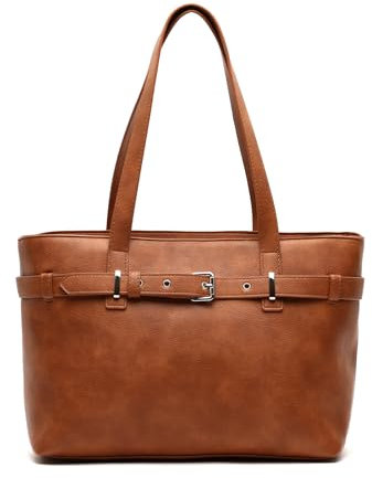 MISAKO Zivan bolso shopper con detalle frontal y bolsillo para portátil (13.3) Mujer - Zivan Camel 27x43x14 cm