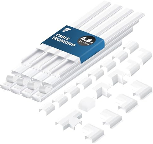 shinfly 4.8m Cable Trunking Kit Self Adhesive – Mini Trunking for Electric Cables, Cable Cover for Cord, Cable Management Wall Raceway – Wire Tidy Concealer Duct for TV – White 25 mm x 13 mm