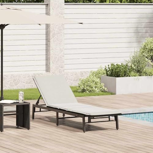Gecheer Sonnenliege, Gartenliege mit PE-Rattan Auflage, Schwarz, für Garten, Strand und Freizeit
