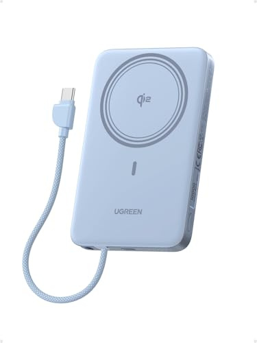 UGREEN MagFlow Air Ultra-Slim 10000mAh Magnetic Power Bank Qi2 15W,Blue | Wireless Portable Charger Built-in Cable & PD 30W Fast Charging MagSafe Compatible Battery Pack For iPhone 17-12