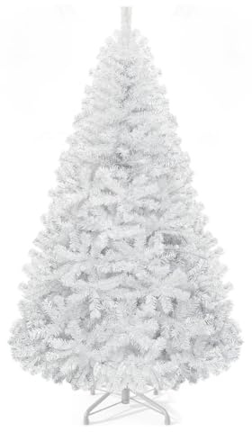 Asinse 240cm Künstlicher Weihnachtsbaum, Tannenbaum mit Metallständer, Christbaum mit 1200 PVC Nadeln, Kunstbaum Weihnachten ideal für Zuhause, Büro, Geschäfte und Hotels, Weiß