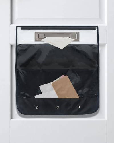 Uniclife Black Mail Slot Catcher for Door, Large Capacity Letter Box Catcher, Front Door Letterbox Catcher with Hook and Loop Fasteners, Indoor Post Catcher Bag for Small Packages & Magazines