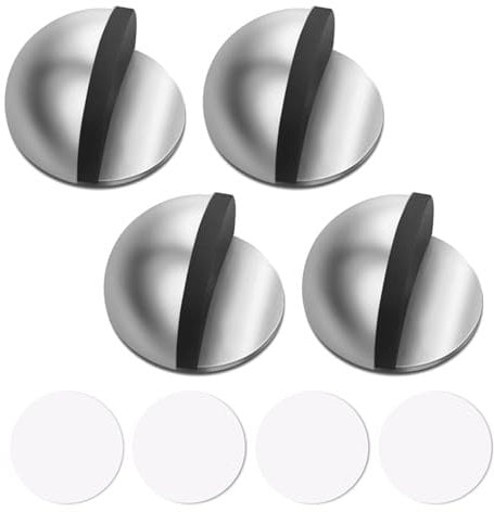 4Pcs Self Adhesive Floor Door Stoppers,Mounted Half MoonDoor Stop,Self-Adhesive Door Stoppers Oval Stainless SteelDoor Stop Mounted Half Moon Wall Protector for Hard Floor Glass(Silver)