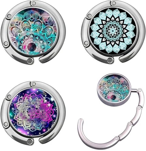 Mainiusi Taschenhalter für Tisch 3 Stück, Handtaschenhalter für Tisch, Faltbare Antirutsch Taschenhaken Mandala