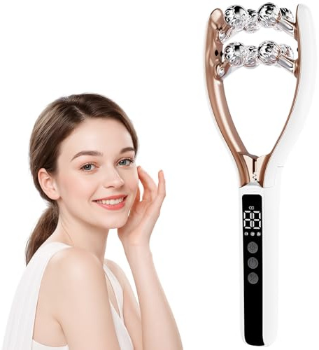 SZMDLX Microcurrent Facial Massager with LCD Screen, Electric Face Roller for Lifting & Toning, EMS Skin Tightening Device for Puffiness & Fine Lines, USB Rechargeable V-Shape Tool