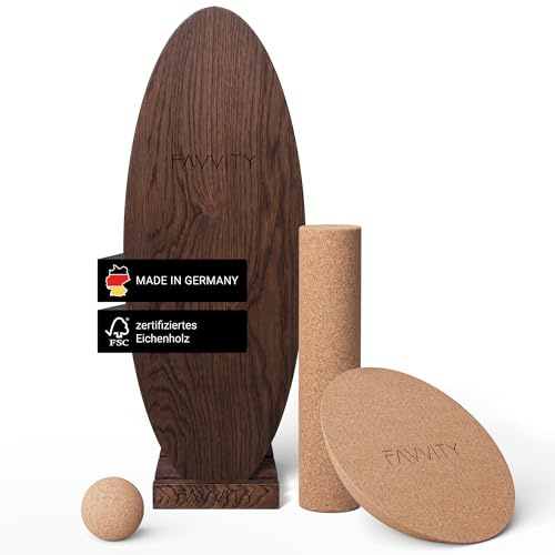 Balance Board aus Eichenholz [Handgefertigt in Deutschland] FSC-zertifizierter Gleichgewichtstrainer mit Trainings-App | Waveboard Surf Balance Board Erwachsene & Kinder | Balanceboards - FAVVITY®
