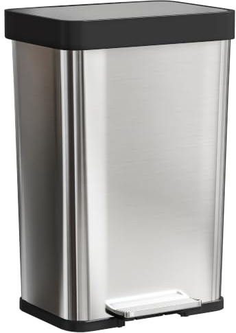 HOMCOM Mülleimer Küche 60L mit Soft-Close-Deckel 44 x 36 x 66,5 cm Silber | Treteimer, Offenhaltefunktion, Pedal Abfalleimer, Fächer für Deodorant Abfallsammler, Edelstahl