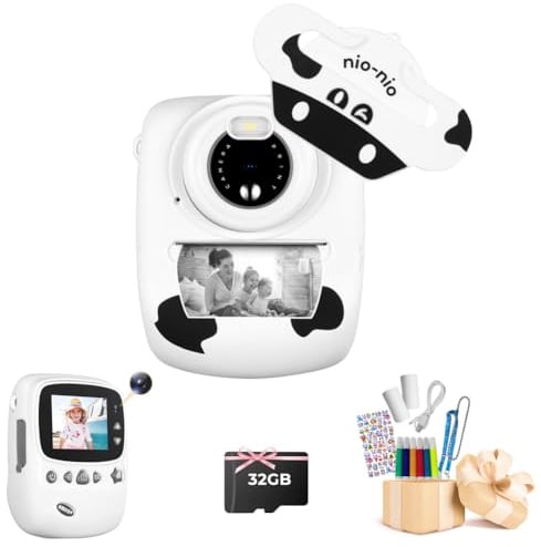 Ade Kinderkamera Sofortbildkamera, 30MP Sofortbildkamera WiFi 1080P Selfie Digitalkamera 2,4 Zoll mit 32GB TFKarte, Geschenk für Jungen Mädchen, Weiß