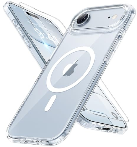 Miracase für iPhone Air Hülle für Magsafe[mit Panzerglas] [TOP Militärschutz & Magnetkraft] Stoßfest Kratzfest mit Samtiger Haptik Dünn Handyhülle für iPhone 17 Air Hülle 6,5, Klar
