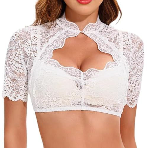 ZXTGBQ Dirndl Camicetta da Donna Bianca, Maniche Corte con Scollo a V, Maniche Corte, Camicia Bianca Donna, M