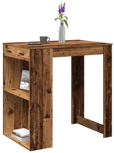 YUOTYRKTEJRSG Bartisch Altholz-Optik Stehtisch Küche Wohnzimmer 102x70x103.5 cm mit Schublade und Ablagen Holzwerkstoff langlebig praktisch moderner Tresen