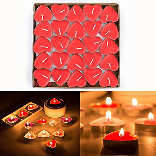 Lot de 50 Bougies Chauffe-plat en Forme de Cœur en Vrac, Sans Fumée, Parfumées, Romantiques, Pour La Saint-Valentin, La Fête Des Mères, Noël, Un Mariage, Une Fête D'anniversaire (rouge)