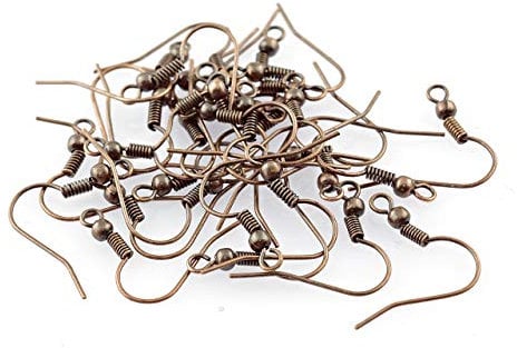 50 Antique Copper Finish Brass Earring Hooks, Fishing Hooks with Pearl Vintage Parts, DIY Jewelry