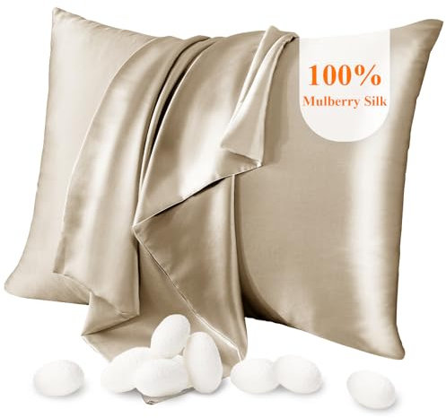 Seidenkissenbezug Jaciu Silk Pillowcase 21 Momme beidseitiger Seidenkissenbezug Kissenbezug Versteckter mit Reißverschluss Hypoallergen weich atmungsaktiv für Haar, Haut,1 Stück, Aprikose