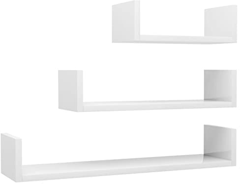 vidaXL Wall Display Shelf Set of 3 - High Gloss White Engineered Wood Shelves - Contemporary Wall Decoration for Living Room, Kitchen, Bedroom