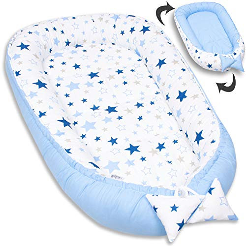 PaLulli Kuschelnest 2-seitig Babynest Babynestchen Baby Nest Nestchen Reisebett Wickelauflage Kuschelbett, Kokon Kokon für Babybett - Babys und Säuglinge, 100% Baumwolle Oeko TEX (Milkyway)