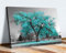 Impression sur toile Motif grand arbre Turquoise Bleu sarcelle Feuilles Noir/blanc 45 x 30 cm