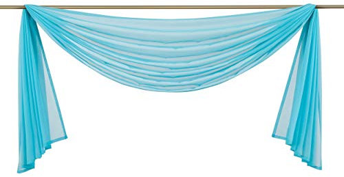Yaland Voile Transparenter Freihandbogen einfarbig Uni Querbehang Wohnzimmer Gardinenschals (BxH 140x300, eisblau) 1 Stück