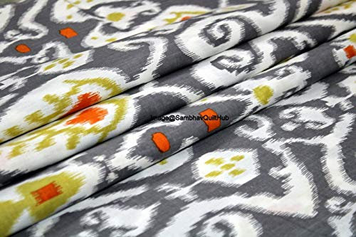 Multi Ikat Voile-Handblock-Stoff für floralen Ekat-Druck, Baumwolle, Nähen, Basteln, Schneidern, Laufen, natürliche Farbe, Sanganeri, indischer Blumendruckstoff, Meterware, Breite 111,8 cm