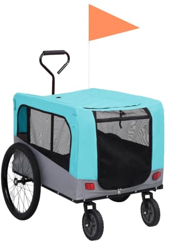 vidaXL Hunde Fahrradanhänger 2-in-1 Jogger Blau Grau Anhänger Hundeanhänger