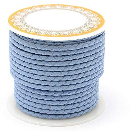 PandaHall - Cordino in vero cuoio intrecciato, 5 m, 4 mm, colore azzurro cielo, rotondo, per fai da te, creazione di bracciali, collane e gioielli