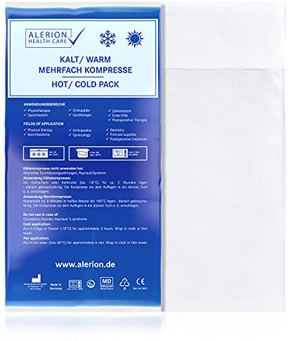 ALERION® 1x Kalt Warm Kompresse 21x38 cm Set Angebot mit Vlieshülle Mehrfach Kompresse Wiederverwendbar Mikrowellen geeignet + 1 Vlieshülle Coolpad Kühlpads Blau