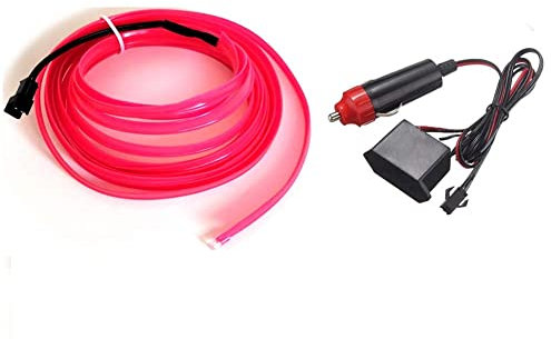 Balabaxer Rosa EL Wires Car Kit,3M Flexible Neon EL Draht für Autos DC 12V Neonatmosphäre Glühendes Elektrolumineszenzlicht Glühendes Neonlicht… (Rosa, 3m)