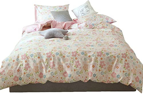 GETIYA 100% Baumwolle Bettwäsche 135x200 4Teilig Rosa Blumen Bettwäsche Mädchen Damen Bettbezug Blumen Muster Weiß Rosa Wendebettwäsche 2 Reißverschluss Bettwaesche mit 2 Kissenbezug 80x80