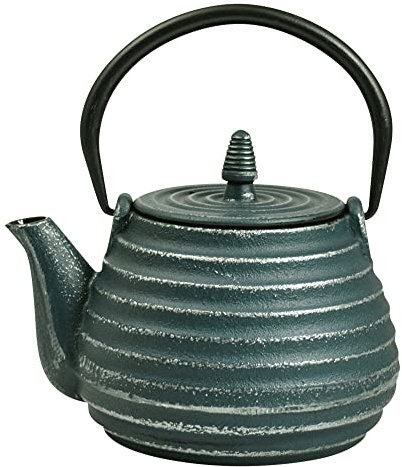 Tèbié Classic Cast Iron Teapot Green / Silver 0.8 Litres with Stainless Steel Strainer Asian Style