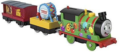 Thomas & Friends Fisher-Price Freunde Partyzug Percy Motorisierte batteriebetriebene Spielzeugeisenbahn für Kinder im Vorschulalter, ab 3 Jahren, HDY72