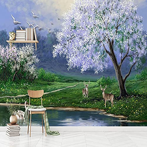 XTSWallpaper Auto-Adhésif Pvc Papier Peint Photo 3D 360X250Cm Arbres Animaux Cerfs Stickers Muraux 3D Fond D'Écran Stéréo De Walls Art Fond Mur Papier Peint 3D Personnalisé Salon Murale