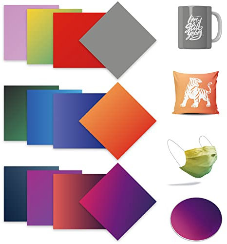 LUCKIGUCK Einfarbig Infusible Transfer Ink Sheets 12 Stück/Set, Unschmelzbare Transfer-Tintenblätter 30.5 x 30.5 cm Solid Color, Farb- und Mustertransferfolie(Gradient)