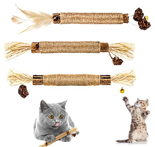 Yorgewd Bâtons d'herbe à Chat (Lot de 3), Bâtons à Mâcher pour Chats, Bâtons à Mâcher Dentaires Aident avec Le Tartre et La Mauvaise Haleine Hygiène Saine Soins