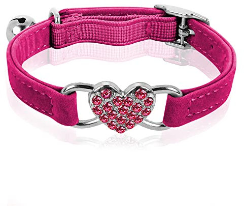 cobee Collier réglable en forme de cœur avec clochette, collier réglable avec ceinture de sécurité en strass pour petit chat et chien (rose rouge)
