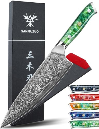 SANMUZUO Kochmesser - 20cm - Xuan Serie - VG10 Damaskus Stahl Küchenmesser - Harzgriff(Smaragdgrün)