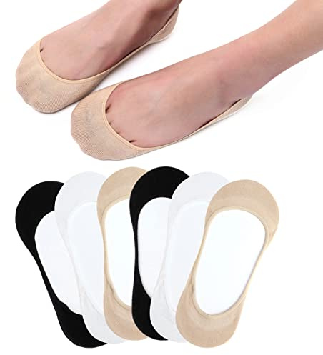 HIALTODAY Füßlinge Damen Füsslinge Herren 6 Paar, Ballerina Sneaker Socken mit Rutschfest Silikon für Damen und Herren, Unsichtbare Atmungsaktiv Halbsocken Schwarz Weiß Hautfarbe 43-46