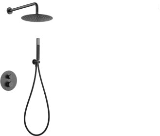 IMEX - Conjunto de ducha termostática empotrado pared, Kit Termostático Ducha Empotrado 2-Vías - Grifería baño SERIE LINE Black Gun Metal Color Gris Oscuro Satinado- GTD038/BGM