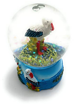 Onwomania Storch Ciconiiformes Vogel Höhe 6,5cm Schneekugel Glitzerkugel Kugel schütteln Mehrfarbig