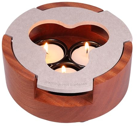 Teiera e scaldavivande portatile per campeggio e viaggi, scaldavivande e scaldavivande per buffet, candela e teiera, in acacia, 15,9 cm (modello 1)