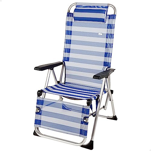 AKTIVE 62298 - Silla Tumbona Playa Plegable de alumnio y textileno, multiposición 5 Posiciones, Peso máximo soportado 110kg, antivuelco, Medidas 75 x 63 x 43/114 cm, hamacas Plegables