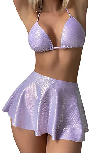 Vestito da donna Rave Sexy Glitter Paillettes Top Crop Top + Danza del ventre Skater Fransen Gonna Anni '90 Minigonna Burning Halloween Carnevale Alien Party Abbigliamento Winx Club Costume Viola L