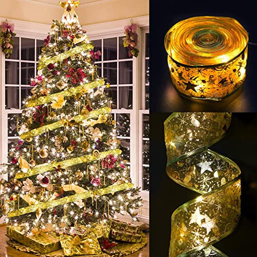 DERAYEE 4m/13ft Or Guirlandes Lumineuses à Ruban Brillant,LED Lumières de Ruban de Sapin de Noël pour Nouvel an Fête Mariage Déco de Sapin Noël Extérieur Intérieur