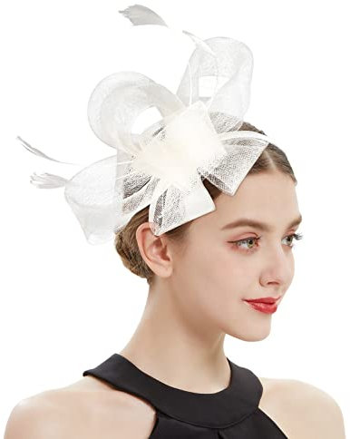 MILAX Kopfschmuck Fascinator Women's Mesh Feathers Clip Wedding Hat with Clip Faux Feather Mesh Veil Hat Fascinator Hat Elegant Feather Net Mesh Derby Tea Party Hats