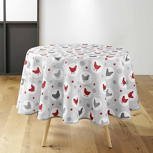 douceur d'intérieur, Nappe Ronde (Diamètre 180 cm) Suzette Gris, Polyester Imprimé