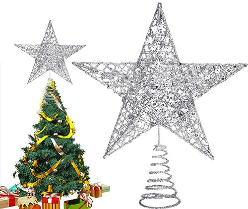 Glitter Weihnachtsbaum Spitze Stern, Weihnachtsbaumspitze Ornament, Weihnachtsbaumspitze Stern, Weihnachtsbaumspitze in Gold, Für Weihnachten Familie Feste Festliche Dekorationen, Silber