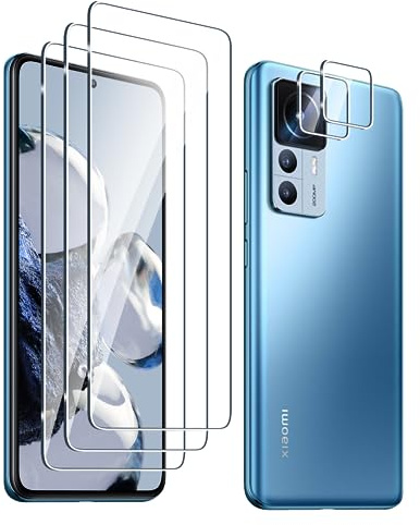 Fyqzio [3+2 Pièces Verre Trempé Pour Xiaomi Mi 12T 5G/Mi 12T Pro 5G et Caméra Arrière Protecteur,Sans Bulles,9H Dureté,Anti-Rayures,HD Film Protection Ecran pour Xiaomi Mi 12T 5G/Mi 12T Pro 5G
