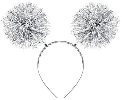 WLLHYF Folienstreifen Pom Pom Stirnband Lametta Mode Stirnband Flauschige Kugel Haarschlaufe Cosplay Haarschmuck für Frauen Mädchen Weihnachten Party Geburtstag
