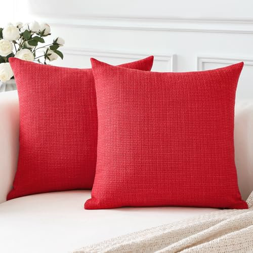 Artscope 2er Set Weihnachten Kissenbezug Einfarbig Wurfkissenbezug Leinen Kissenbezüge Moderne Dekokissen Kissenhülle Set Kissen Fall für Sofa Schlafzimmer Zuhause Dekor 45x45 cm Rot